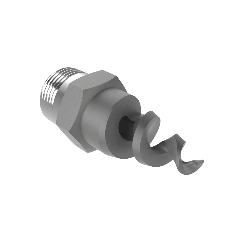 Full cone spiral nozzle with an open helical vane designed for clog resistance