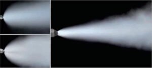 Ultrasonic atomizing nozzle producing fine mist for vertical farm humidification and climate control